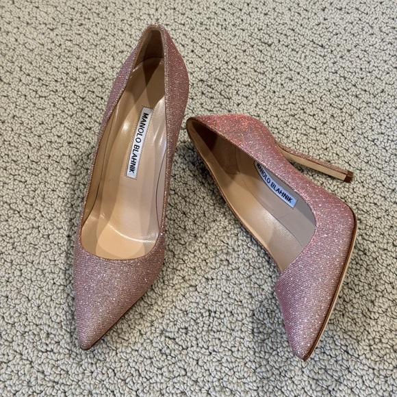 Manolo Blahnik Pink 105 Heels with Glitter Finish
